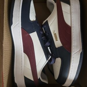 Puma Kids Leather Low-Top Sneakers in Navy, White & Burgundy